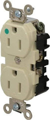 Leviton - 125 VAC, 15 Amp, 5-15R NEMA Configuration, Ivory, Hospital Grade, Self Grounding Duplex Receptacle - 1 Phase, 2 Poles, 3 Wire, Flush Mount, Impact Resistant - Benchmark Tooling