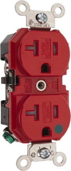 Leviton - 125 VAC, 20 Amp, 5-20R NEMA Configuration, Red, Hospital Grade, Self Grounding Duplex Receptacle - 1 Phase, 2 Poles, 3 Wire, Flush Mount, Tamper Resistant - Benchmark Tooling