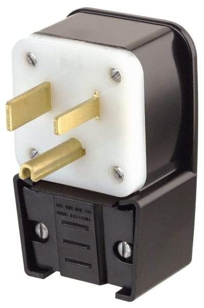 Leviton - 125 VAC, 50 Amp, 5-50P NEMA, Angled, Self Grounding, Industrial Grade Plug - 2 Pole, 3 Wire, 1 Phase, Nylon, Black - Benchmark Tooling