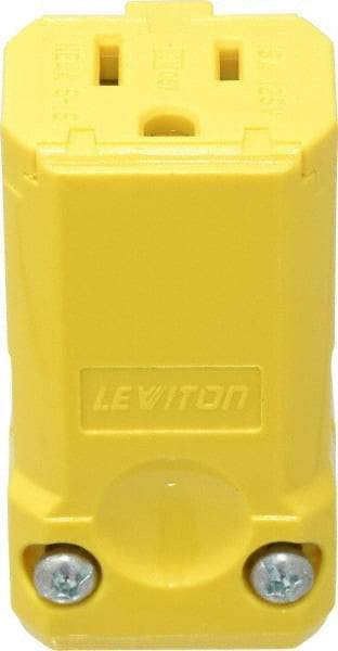 Leviton - 125 VAC, 15 Amp, 5-15R NEMA, Valise, Self Grounding, Industrial Grade Connector - 2 Pole, 3 Wire, 1 Phase, Nylon, Yellow - Benchmark Tooling