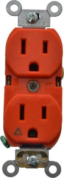 Leviton - 125 VAC, 15 Amp, 5-15R NEMA Configuration, Orange, Industrial Grade, Isolated Ground Duplex Receptacle - 1 Phase, 2 Poles, 3 Wire, Flush Mount, Tamper Resistant - Benchmark Tooling