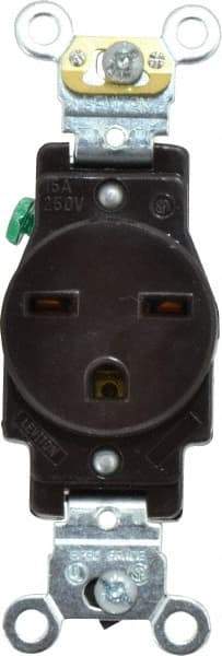 Leviton - 250 VAC, 15 Amp, 6-15R NEMA Configuration, Brown, Industrial Grade, Self Grounding Single Receptacle - 1 Phase, 2 Poles, 3 Wire, Flush Mount, Impact Resistant - Benchmark Tooling