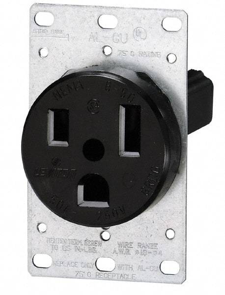 Leviton - 250 VAC, 60 Amp, 15-60R NEMA Configuration, Black, Industrial Grade, Self Grounding Single Receptacle - 1 Phase, 3 Poles, 4 Wire, Flush Mount, Tamper Resistant - Benchmark Tooling