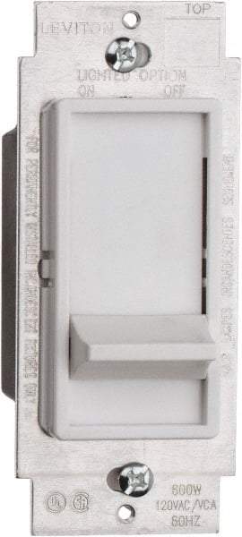 Leviton - 1 Pole, 120 VAC, 60 Hz, 600 Watt, Residential Grade, Slide Switch, Wall and Dimmer Light Switch - 1.73 Inch Wide x 4.13 Inch High, Incandescent - Benchmark Tooling