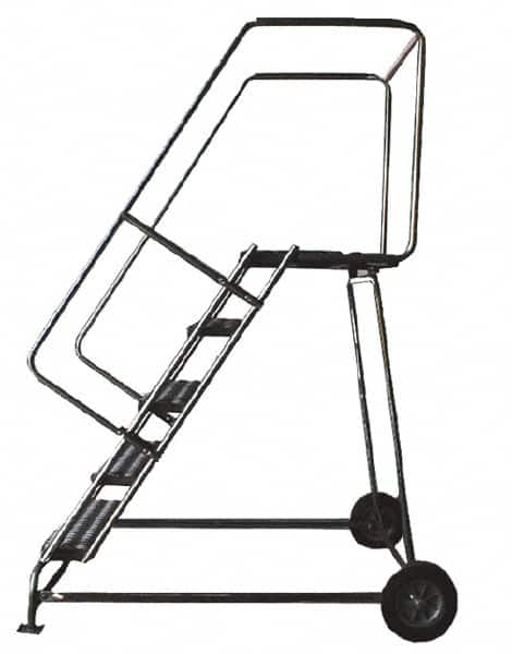 Ballymore - 83" 5 Step Ladder - Rolling Safety Ladder, 300 Lb Capacity, 50" Platform Height, 30" Base Width x 43" Depth, Heavy-Duty Serrated Grating - Benchmark Tooling