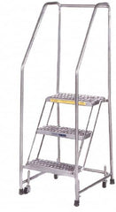 Ballymore - 58-1/2" 3 Step Ladder - Rolling Safety Ladder, 300 Lb Capacity, 28-1/2" Platform Height, 20" Base Width x 25" Depth, Heavy-Duty Serrated Grating - Benchmark Tooling