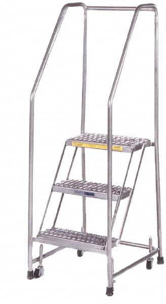 Ballymore - 77-1/2" 5 Step Ladder - Rolling Safety Ladder, 300 Lb Capacity, 47-1/2" Platform Height, 30" Base Width x 37" Depth, Heavy-Duty Serrated Grating - Benchmark Tooling