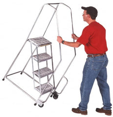 Ballymore - 58-1/2" 3 Step Ladder - 300 Lb Capacity, 28-1/2" Platform Height, 30" Base Width x 25" Depth, Solid Ribbed Tread - Benchmark Tooling