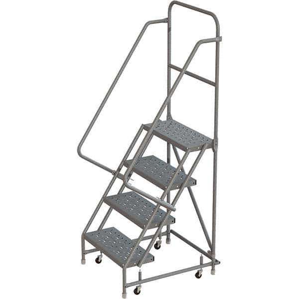 TRI-ARC - 76" 4 Step Rolling Platform Ladder - 450 Lb Capacity, 40" Platform Height, 24" Base Width x 35" Depth, Perforated Tread - Benchmark Tooling