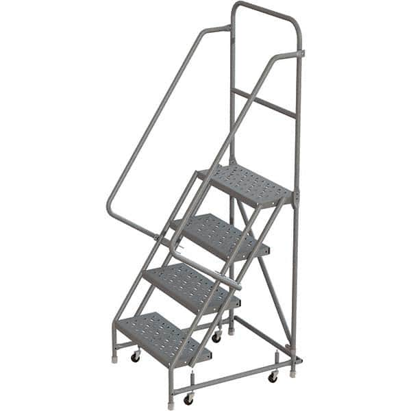 TRI-ARC - 76" 4 Step Rolling Platform Ladder - 450 Lb Capacity, 40" Platform Height, 30" Base Width x 35" Depth, Perforated Tread - Benchmark Tooling