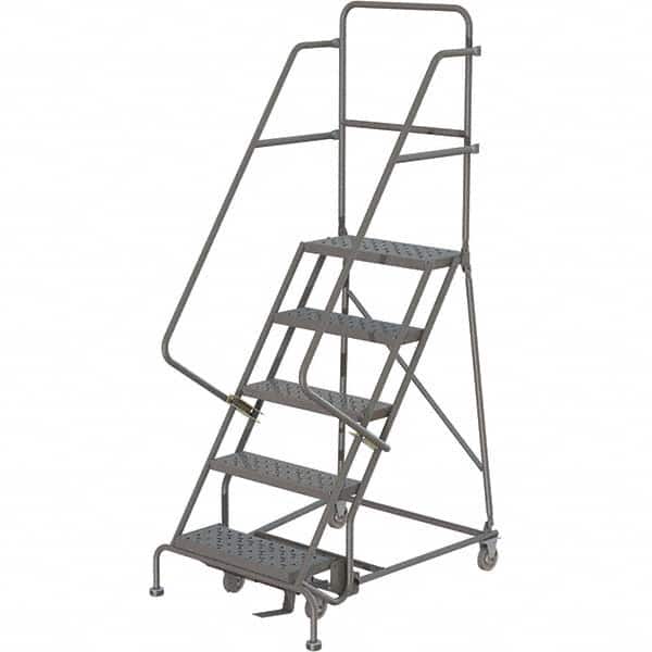 TRI-ARC - 83" 5 Step Ladder - 350 Lb Capacity, 47-1/2" Platform Height, 20" Base Width x 42" Depth, Perforated Tread - Benchmark Tooling