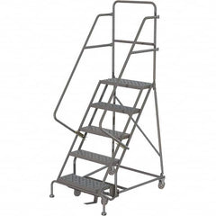 TRI-ARC - 83" 5 Step Ladder - 350 Lb Capacity, 47-1/2" Platform Height, 20" Base Width x 42" Depth, Perforated Tread - Benchmark Tooling