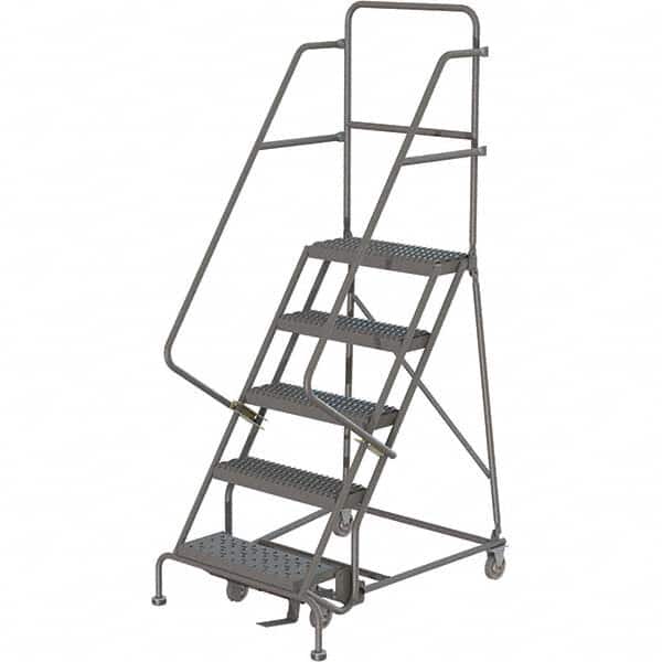 TRI-ARC - 86" 5 Step Rolling Platform Ladder - 450 Lb Capacity, 50" Platform Height, 30" Base Width x 42" Depth, Serrated Tread - Benchmark Tooling