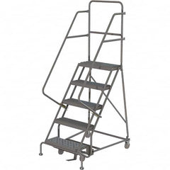 TRI-ARC - 86" 5 Step Rolling Platform Ladder - 450 Lb Capacity, 50" Platform Height, 30" Base Width x 42" Depth, Serrated Tread - Benchmark Tooling