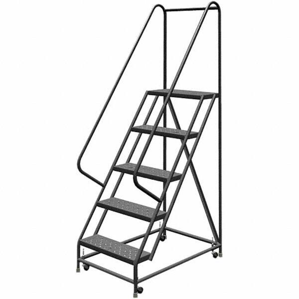 TRI-ARC - 86" 5 Step Rolling Platform Ladder - 450 Lb Capacity, 50" Platform Height, 30" Base Width x 42" Depth, Perforated Tread - Benchmark Tooling