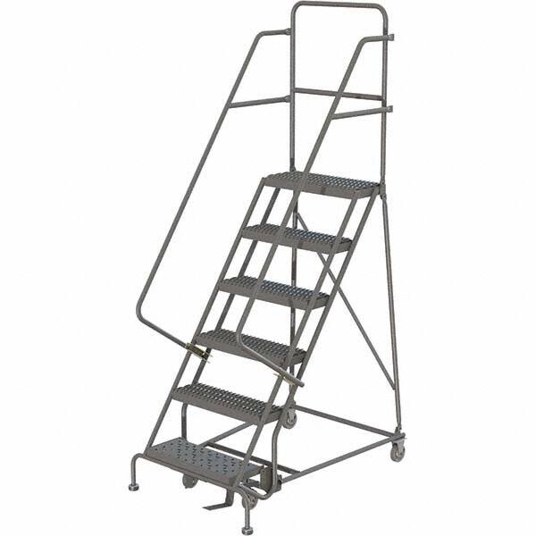 TRI-ARC - 96" 6 Step Rolling Platform Ladder - 450 Lb Capacity, 60" Platform Height, 27" Base Width x 50" Depth, Serrated Tread - Benchmark Tooling