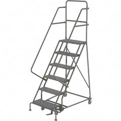 TRI-ARC - 96" 6 Step Rolling Platform Ladder - 450 Lb Capacity, 60" Platform Height, 27" Base Width x 50" Depth, Perforated Tread - Benchmark Tooling
