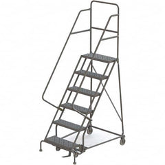TRI-ARC - 96" 6 Step Rolling Platform Ladder - 450 Lb Capacity, 60" Platform Height, 35" Base Width x 50" Depth, Perforated Tread - Benchmark Tooling
