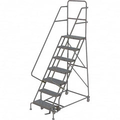 TRI-ARC - 106" 7 Step Rolling Platform Ladder - 450 Lb Capacity, 70" Platform Height, 27" Base Width x 57" Depth, Perforated Tread - Benchmark Tooling