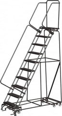 Ballymore - 133" 10 Step All-Directional Ladder - Rolling Safety Ladder, 450 Lb Capacity, 100" Platform Height, 32" Base Width x 74" Depth, Perforated Tread - Benchmark Tooling