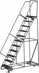 Ballymore - 143" 11 Step All-Directional Ladder - Rolling Safety Ladder, 450 Lb Capacity, 110" Platform Height, 32" Base Width x 80" Depth, Perforated Tread - Benchmark Tooling