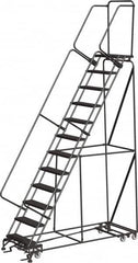 Ballymore - 153" 12 Step Ladder - Rolling Safety Ladder, 450 Lb Capacity, 120" Platform Height, 32" Base Width x 87" Depth, Abrasive Mat Tread - Benchmark Tooling