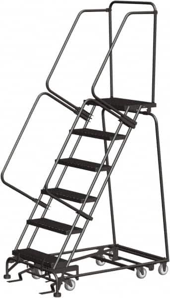Ballymore - 93" 6 Step Ladder - Rolling Safety Ladder, 450 Lb Capacity, 60" Platform Height, 30" Base Width x 49" Depth, Abrasive Mat Tread - Benchmark Tooling