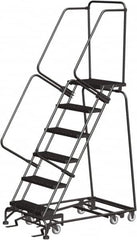 Ballymore - 93" 6 Step Ladder - Rolling Safety Ladder, 450 Lb Capacity, 60" Platform Height, 30" Base Width x 49" Depth, Abrasive Mat Tread - Benchmark Tooling