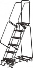 Ballymore - 93" 6 Step Ladder - Rolling Safety Ladder, 450 Lb Capacity, 60" Platform Height, 24" Base Width x 49" Depth, Abrasive Mat Tread - Benchmark Tooling