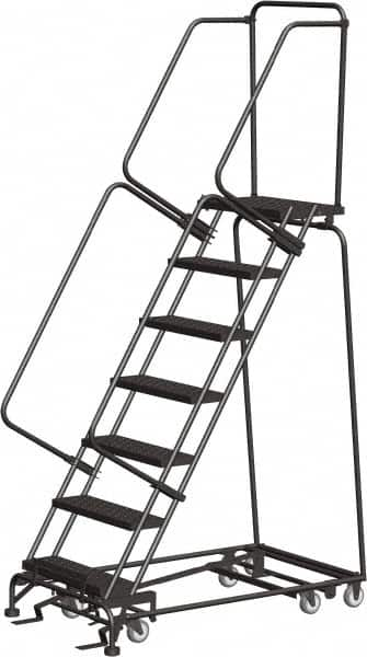 Ballymore - 103" 7 Step Ladder - Rolling Safety Ladder, 450 Lb Capacity, 70" Platform Height, 30" Base Width x 55" Depth, Expanded Metal Tread - Benchmark Tooling