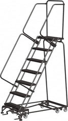 Ballymore - 103" 7 Step Ladder - Rolling Safety Ladder, 450 Lb Capacity, 70" Platform Height, 30" Base Width x 55" Depth, Heavy-Duty Serrated Grating - Benchmark Tooling