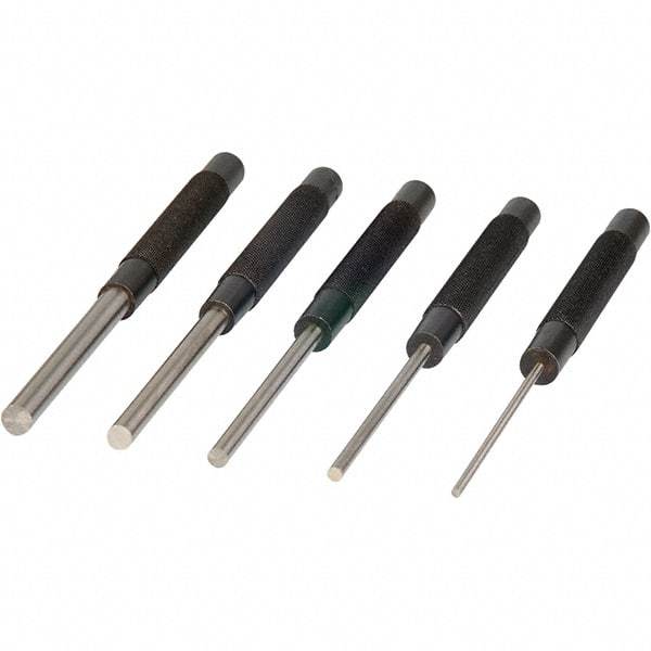 Mitutoyo - 5 Piece, 1/8 to 3/8", X-Long Punch - Round Shank, Comes in Plastic Sleeve - Benchmark Tooling