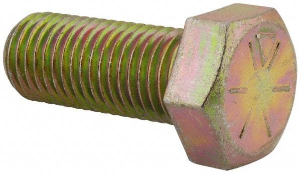 Made in USA - 1-8 UNC, 2-1/2" Length Under Head Hex Head Cap Screw - Fully Threaded, Grade 8 Alloy Steel, Zinc Yellow Dichromate Finish, 1-1/2" Hex - Benchmark Tooling