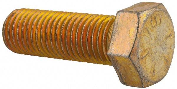 Made in USA - 1-8 UNC, 3" Length Under Head Hex Head Cap Screw - Fully Threaded, Grade 8 Alloy Steel, Zinc Yellow Dichromate Finish, 1-1/2" Hex - Benchmark Tooling