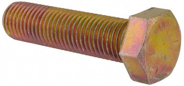 Made in USA - 1-8 UNC, 4" Length Under Head Hex Head Cap Screw - Fully Threaded, Grade 8 Alloy Steel, Zinc Yellow Dichromate Finish, 1-1/2" Hex - Benchmark Tooling