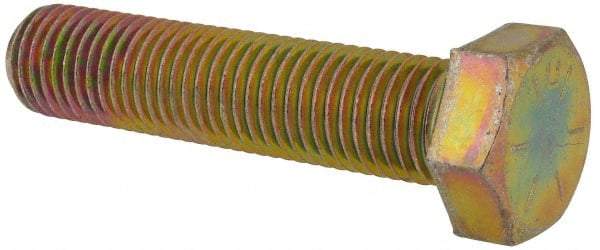 Made in USA - 1-8 UNC, 4-1/2" Length Under Head Hex Head Cap Screw - Fully Threaded, Grade 8 Alloy Steel, Zinc Yellow Dichromate Finish, 1-1/2" Hex - Benchmark Tooling