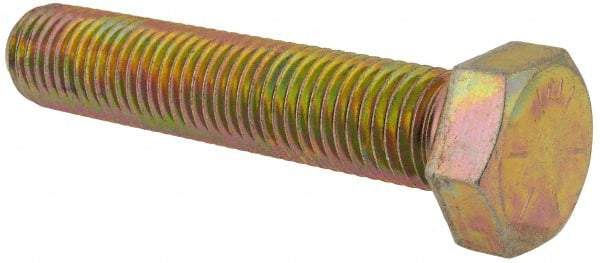 Made in USA - 1-8 UNC, 5" Length Under Head Hex Head Cap Screw - Fully Threaded, Grade 8 Alloy Steel, Zinc Yellow Dichromate Finish, 1-1/2" Hex - Benchmark Tooling
