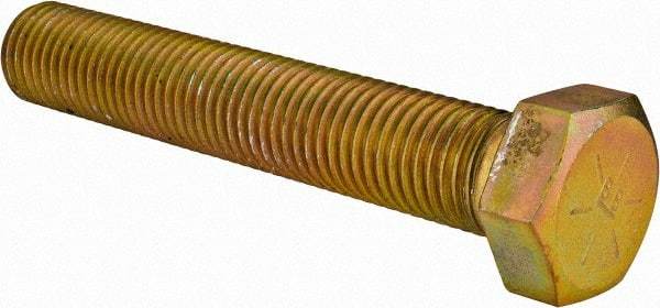 Made in USA - 1-8 UNC, 6" Length Under Head Hex Head Cap Screw - Fully Threaded, Grade 8 Alloy Steel, Zinc Yellow Dichromate Finish, 1-1/2" Hex - Benchmark Tooling
