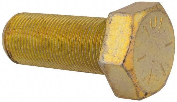 Made in USA - 1-14 UNF, 2-1/2" Length Under Head Hex Head Cap Screw - Partially Threaded, Grade 8 Alloy Steel, Zinc Yellow Dichromate Finish, 1-1/2" Hex - Benchmark Tooling