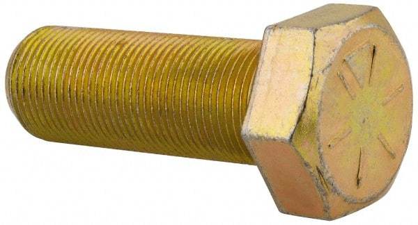 Made in USA - 1-14 UNF, 2-3/4" Length Under Head Hex Head Cap Screw - Partially Threaded, Grade 8 Alloy Steel, Zinc Yellow Dichromate Finish, 1-1/2" Hex - Benchmark Tooling