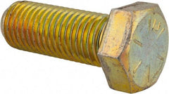 Made in USA - 1-1/8 - 7 UNC, 3" Length Under Head Hex Head Cap Screw - Partially Threaded, Grade 8 Alloy Steel, Zinc Yellow Dichromate Finish, 1-11/16" Hex - Benchmark Tooling