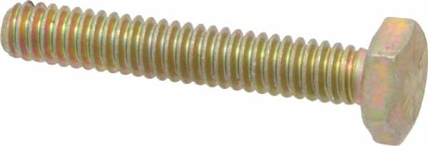 Made in USA - 1/4-20 UNC, 1-1/2" Length Under Head Hex Head Cap Screw - Fully Threaded, Grade 8 Alloy Steel, Zinc Yellow Dichromate Finish, 7/16" Hex - Benchmark Tooling