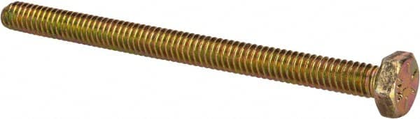 Made in USA - 1/4-20 UNC, 3-1/2" Length Under Head Hex Head Cap Screw - Fully Threaded, Grade 8 Alloy Steel, Zinc Yellow Dichromate Finish, 7/16" Hex - Benchmark Tooling