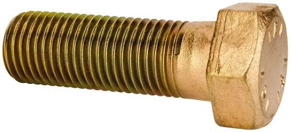 Made in North America - 1-1/2 - 6 UNC, 4-1/2" Length Under Head Hex Head Cap Screw - Partially Threaded, Grade 8 Alloy Steel, Zinc Yellow Dichromate Finish, 2-1/4" Hex - Benchmark Tooling