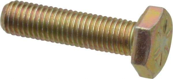 Made in USA - 1/4-28 UNF, 1" Length Under Head Hex Head Cap Screw - Fully Threaded, Grade 8 Alloy Steel, Zinc Yellow Dichromate Finish, 7/16" Hex - Benchmark Tooling