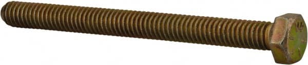 Made in USA - 5/16-18 UNC, 3-1/2" Length Under Head Hex Head Cap Screw - Fully Threaded, Grade 8 Alloy Steel, Zinc Yellow Dichromate Finish, 1/2" Hex - Benchmark Tooling