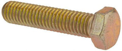 Made in USA - 3/8-16 UNC, 1-3/4" Length Under Head Hex Head Cap Screw - Fully Threaded, Grade 8 Alloy Steel, Zinc Yellow Dichromate Finish, 9/16" Hex - Benchmark Tooling