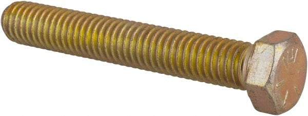 Made in USA - 3/8-16 UNC, 2-1/2" Length Under Head Hex Head Cap Screw - Fully Threaded, Grade 8 Alloy Steel, Zinc Yellow Dichromate Finish, 9/16" Hex - Benchmark Tooling