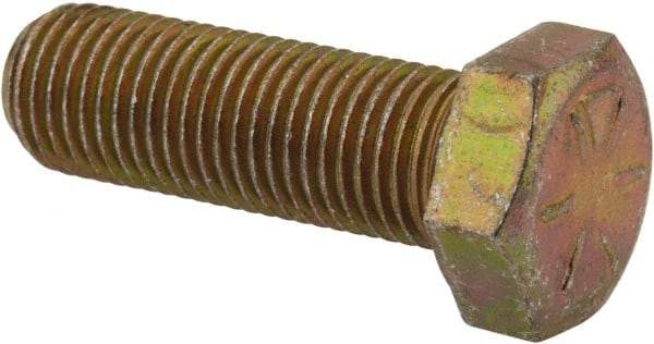 Made in North America - 3/8-24 UNF, 1-1/8" Length Under Head Hex Head Cap Screw - Partially Threaded, Grade 8 Alloy Steel, Zinc Yellow Dichromate Finish, 9/16" Hex - Benchmark Tooling