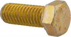 Made in North America - 7/16-14 UNC, 1-1/8" Length Under Head Hex Head Cap Screw - Fully Threaded, Grade 8 Alloy Steel, Zinc Yellow Dichromate Finish, 5/8" Hex - Benchmark Tooling